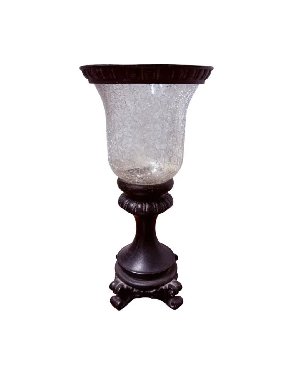 Vintage like Tall Crackle Glass Hurricane Candle Holder Pedestal Urn